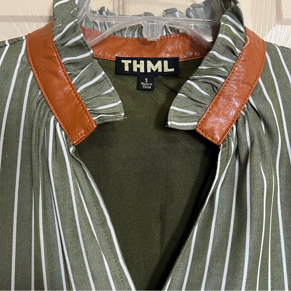 THML Emily Olive & White Striped Flutter Sleeve Mini Dress - Picture 4 of 9